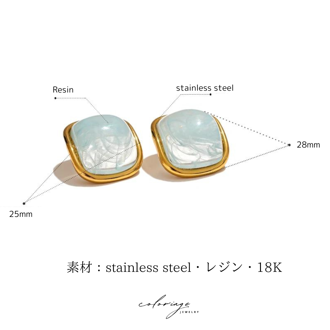 レトロボタン風ピアス　stainless steel・18KGP・resin